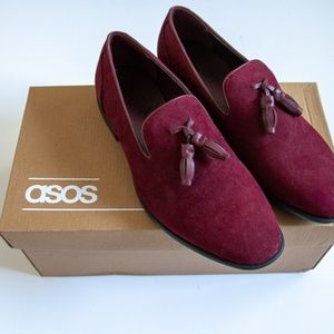 ASOS Men's -  tassel loafers in maroon faux suede